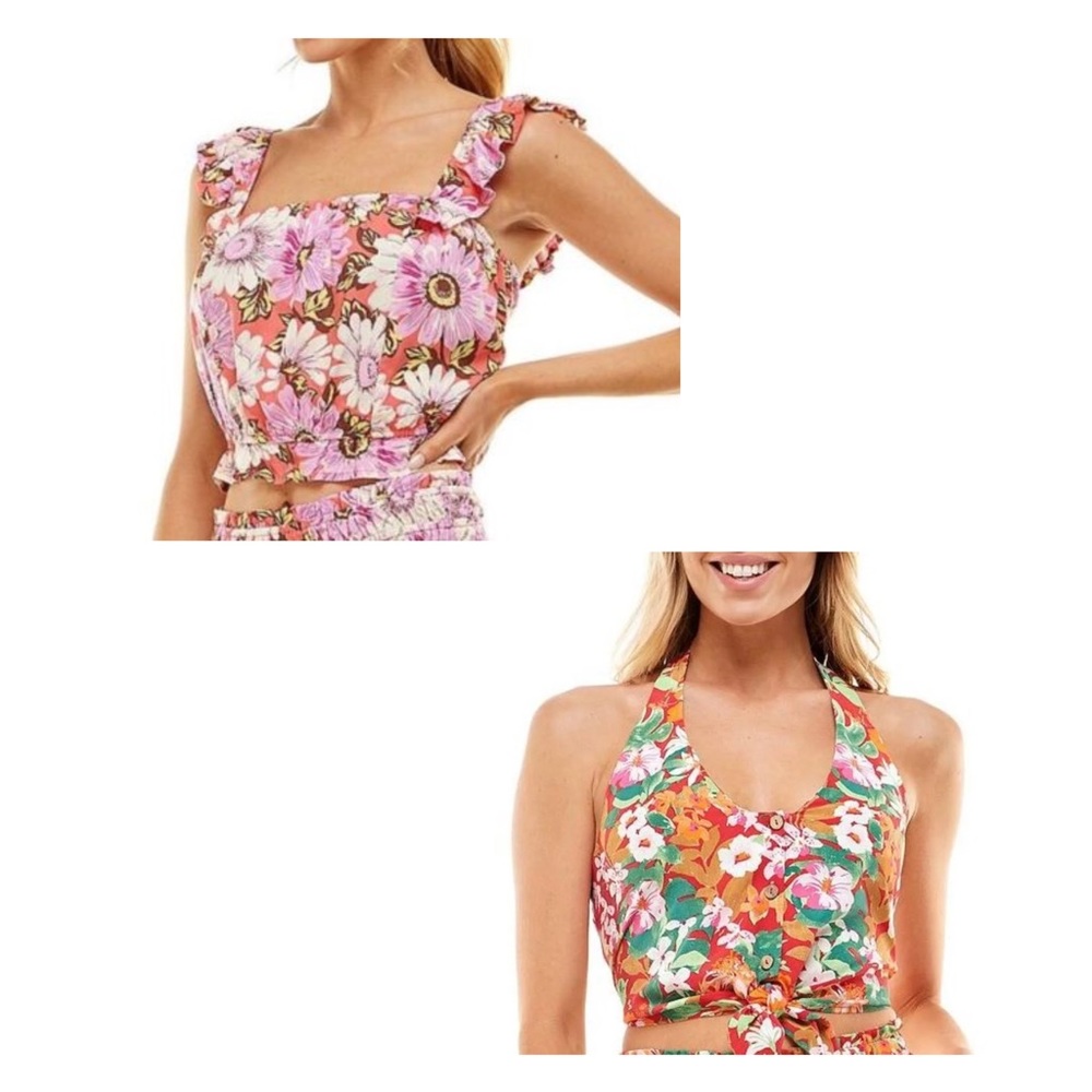 Bundle Lot Of Two Cute Summer Ruffle Halter Floral Tops Extra Small